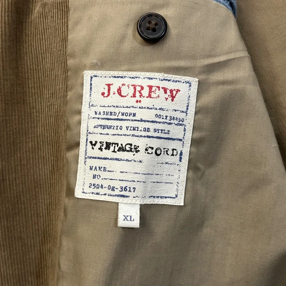J.Crew Vintage Cord Sport Coat Blazer Sz XL Brown Corduroy Cotton Jacket Unlined
